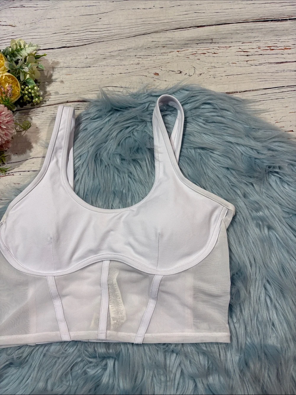 Alo Yoga Airbrush Mesh White Corset Tank